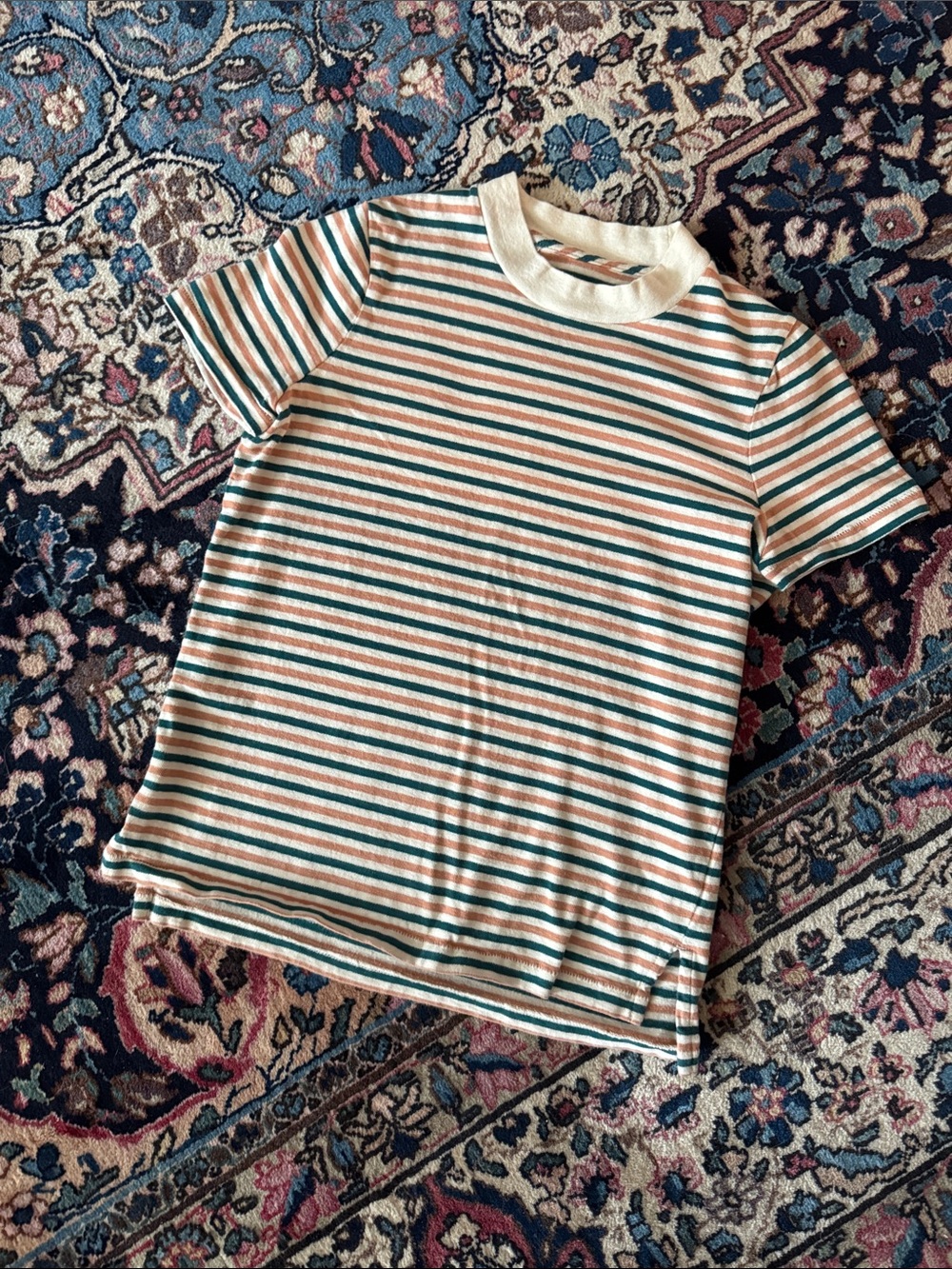 Striped Short Sleeve Tee in Cream, Teal & Rust